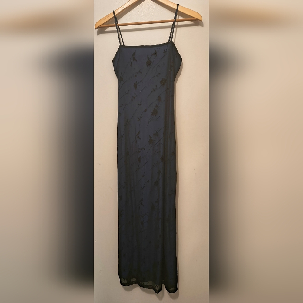 Chic Navy Blue & Black Floral Maxi Skirt